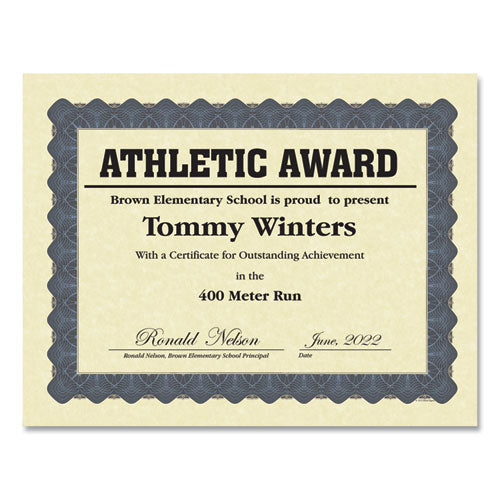 Image of Great Papers!® 934400 Metallic Border Certificates, 11 X 8.5, Ivory/blue With Blue Border, 100/pack