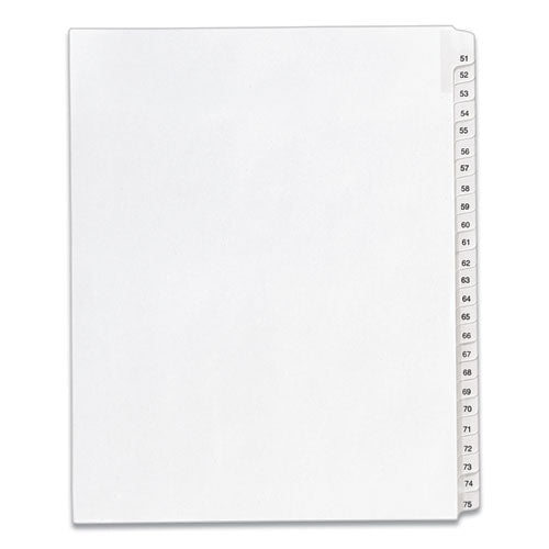 Image of Avery® 01703 Preprinted Legal Exhibit Side Tab Index Dividers, Allstate Style, 25-Tab, 51 To 75, 11 X 8.5, White, 1 Set, (1703)