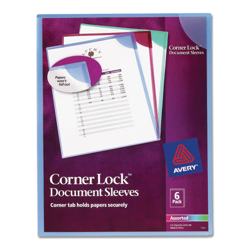 Image of Avery® 72262 Corner Lock Document Sleeves, Letter Size, Assorted Colors, 6/pack