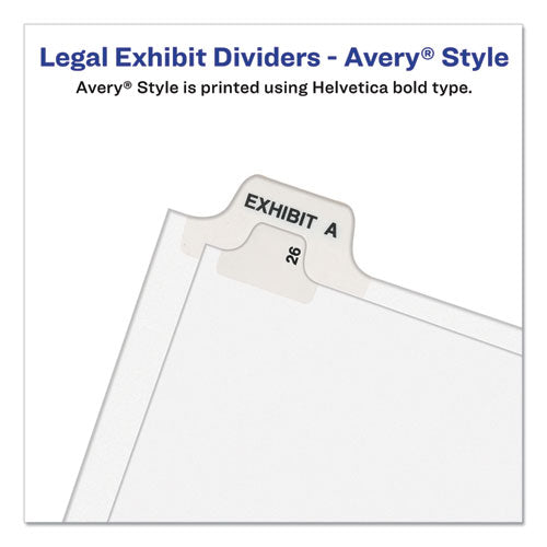 Image of Avery® 11374 Preprinted Legal Exhibit Side Tab Index Dividers, Avery Style, 27-Tab, A To Z, 11 X 8.5, White, 1 Set