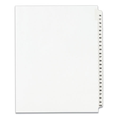 Image of Avery® 01333 Preprinted Legal Exhibit Side Tab Index Dividers, Avery Style, 25-Tab, 76 To 100, 11 X 8.5, White, 1 Set, (1333)