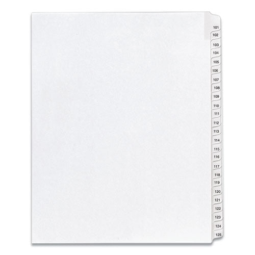 Image of Avery® 01705 Preprinted Legal Exhibit Side Tab Index Dividers, Allstate Style, 25-Tab, 101 To 125, 11 X 8.5, White, 1 Set, (1705)