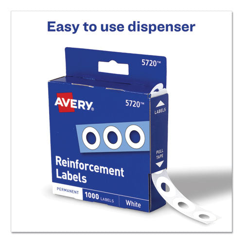 Image of Avery® 05720 Dispenser Pack Hole Reinforcements, 0.25" Dia, White, 1,000/Pack, (5720)