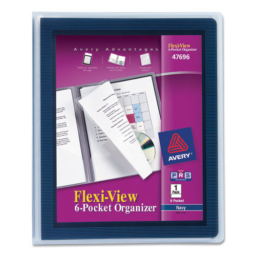 Image of Avery® 47696 Flexi-View Six-Pocket Organizer, Accommodates (150) 11 x 8.5 Sheets, Translucent Navy Blue