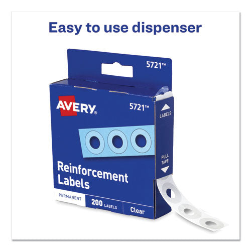 Image of Avery® 05721 Dispenser Pack Hole Reinforcements, 0.25" Dia, Clear, 200/Pack, (5721)