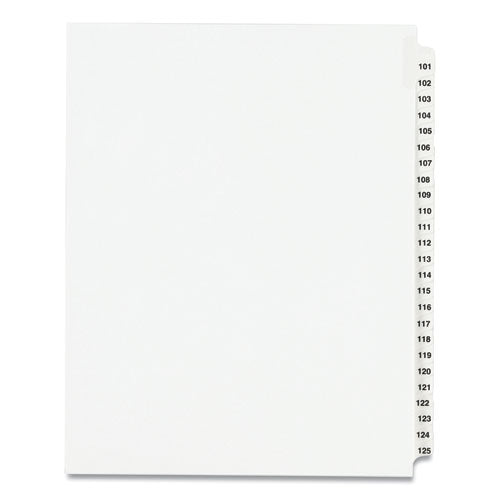 Image of Avery® 01334 Preprinted Legal Exhibit Side Tab Index Dividers, Avery Style, 25-Tab, 101 To 125, 11 X 8.5, White, 1 Set, (1334)