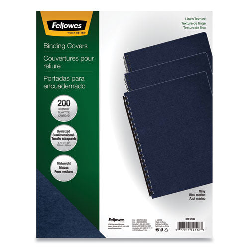 Image of Fellowes® 52113 Expressions Linen Texture Presentation Covers for Binding Systems, Paper, Round Corners, 11.25 x 8.75, Navy, 200/Pack
