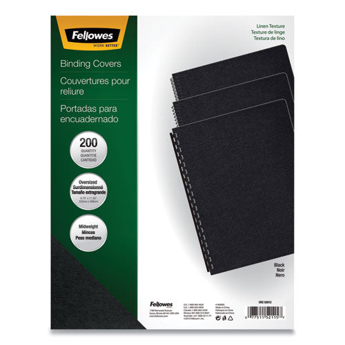 Image of Fellowes® 52115 Expressions Linen Texture Presentation Covers for Binding Systems, Paper, Round Corners, 11.25 x 8.75, Black, 200/Pack