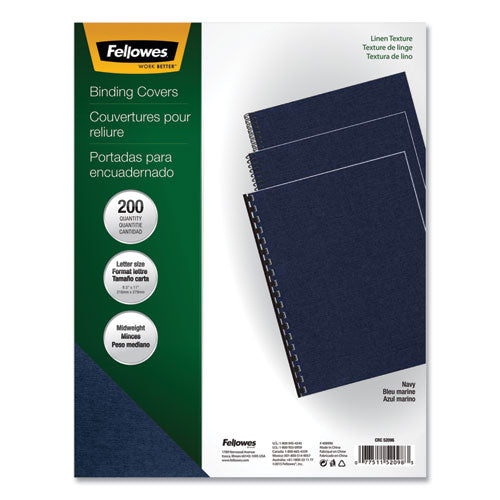 Image of Fellowes® 52098 Expressions Linen Texture Presentation Covers for Binding Systems, Paper, Square Corners, 11 x 8.5, Navy, 200/Pack