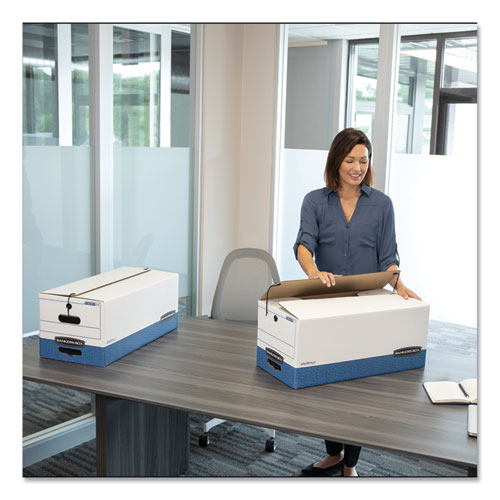 Image of Bankers Box® 0001203 Liberty Heavy-Duty Strength Storage Boxes, Legal Files, 15.25" X 24.13" X 10.75", White/blue, 4/carton