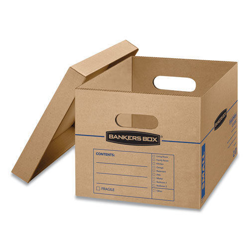 Image of Bankers Box® 7714203 SmoothMove Classic Moving/Storage Boxes, Half Slotted Container (HSC), Small, 12" x 15" x 10", Brown/Blue, 10/Carton