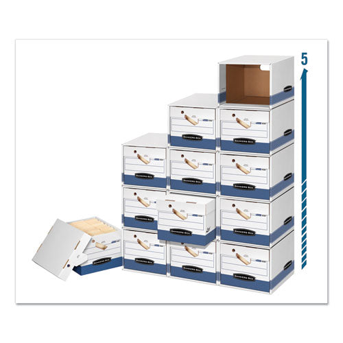 Image of Bankers Box® 0063601 Presto Ergonomic Design Storage Boxes, Letter/legal Files, 12.88" X 16.5" X 10.38", White/blue, 12/carton