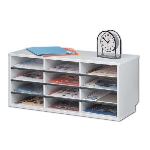 Image of Fellowes® 25004 Particle Board Desktop Sorter, 12 Compartments, 29 x 11.88 x 12.9, Dove Gray