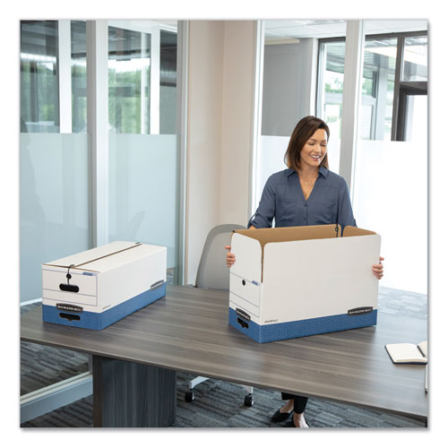 Image of Bankers Box® 0001203 Liberty Heavy-Duty Strength Storage Boxes, Legal Files, 15.25" X 24.13" X 10.75", White/blue, 4/carton