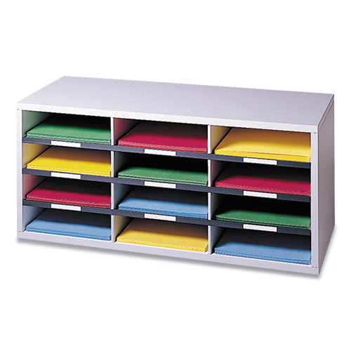 Image of Fellowes® 25004 Particle Board Desktop Sorter, 12 Compartments, 29 x 11.88 x 12.9, Dove Gray