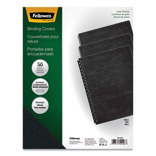 Image of Fellowes® 52138 Expressions Classic Grain Texture Presentation Covers for Binding Systems, Paper, Round Corners, 11.25 x 8.75, Black, 200/PK