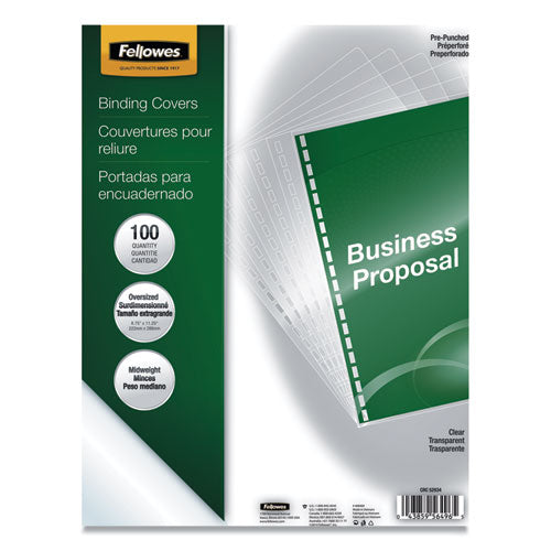 Image of Fellowes® 5293401 Crystals Presentation Covers for Binding Systems, 19-Hole Punched, Plastic, Round Corners, 11.25 x 8.75, Gloss Clear, 100/PK