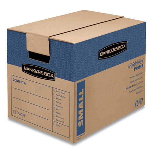 Image of Bankers Box® 0062701 SmoothMove Prime Moving/Storage Boxes, Hinged Lid, Regular Slotted Container, Small, 12" x 16" x 12", Brown/Blue, 10/Carton