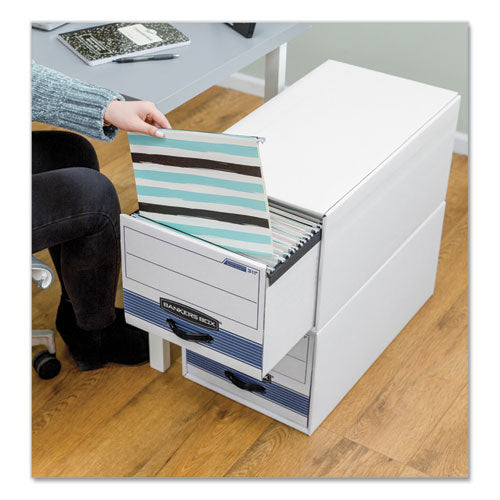 Image of Bankers Box® 00312 Stor/drawer Steel Plus Extra Space-Savings Storage Drawers, Legal Files, 17" X 25.5" X 11.5", White/blue, 6/carton