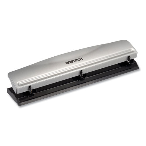 Image of Bostitch® HP12 12-Sheet Three-Hole Punch, 9/32" Holes, Silver/black