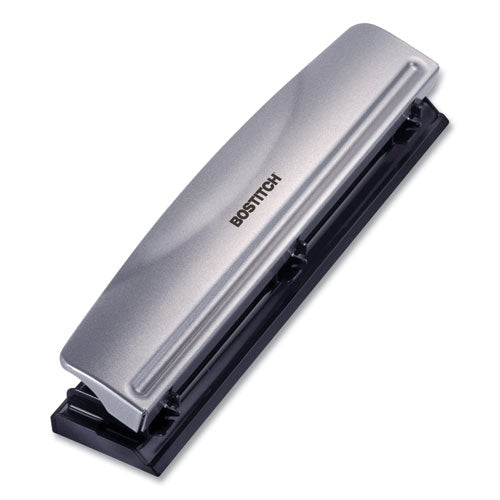 Image of Bostitch® HP12 12-Sheet Three-Hole Punch, 9/32" Holes, Silver/black