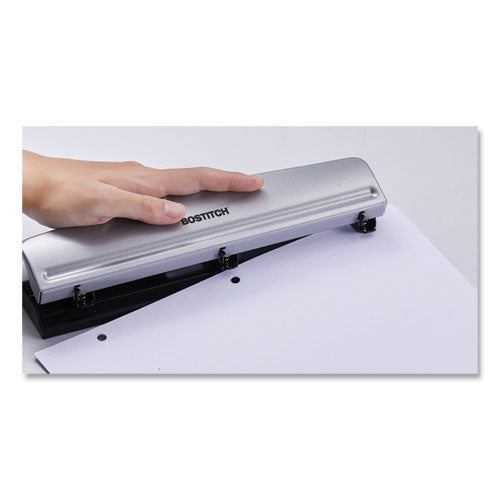 Image of Bostitch® HP12 12-Sheet Three-Hole Punch, 9/32" Holes, Silver/black
