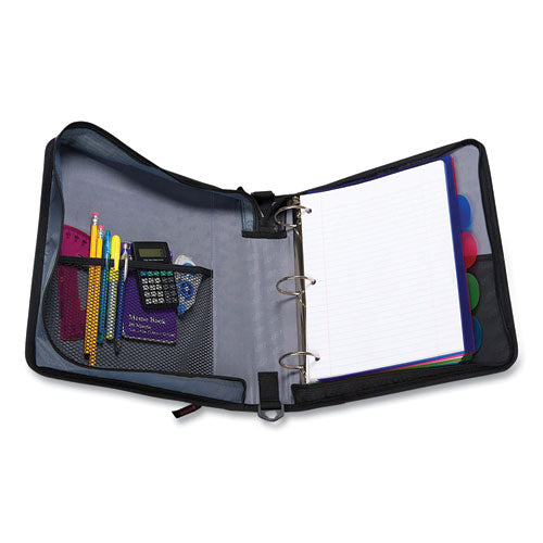 Image of Case it D-251 BLK Classic Zipper Binder, 3 Rings, 2" Capacity, 11 X 8.5, Black/gray Accents