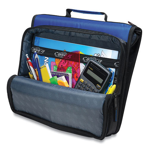 Image of Case it LT-007BLU Universal Zipper Binder, 3 Rings, 2" Capacity, 11 X 8.5, Blue/gray Accents