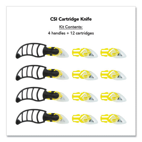 Image of CrewSafe CSI-10 X-Trasafe Cartridge Knife Kit, Four Assembled Knives, 8 Replacement Blade Cartridges, Yellow