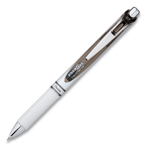 Image of Pentel® BL77WBPS3A EnerGel Pearl Deluxe RTX Gel Pen, Retractable, Medium 0.7 mm, Black Ink, Pearl White/Smoke Barrel, 3/Pack