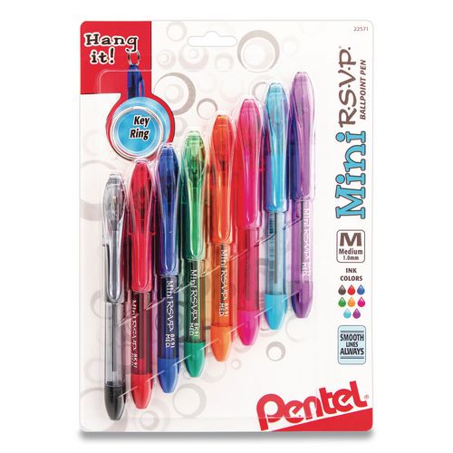 Image of Pentel® BK91MNBP8M Mini R.s.v.p. Ballpoint Pen, Stick, Medium 1 Mm, Assorted Ink And Barrel Colors, 8/pack