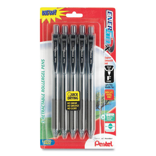 Image of Pentel® BL107BPS5A EnerGel-X Gel Pen, Retractable, Medium 0.7 mm, Black Ink, Smoke/Black Barrel, 5/Pack