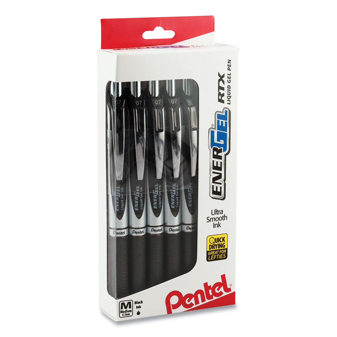 Image of Pentel® BL77PC12A1 Energel Rtx Gel Pen, Retractable, Medium 0.7 Mm, Black Ink, Black/silver Barrel, Dozen
