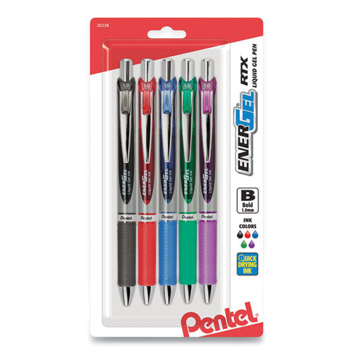 Image of PentelÂ® Energel Rtx Gel Pen, Retractable, Bold 1 Mm, Assorted Ink And Barrel Colors, 5/pack