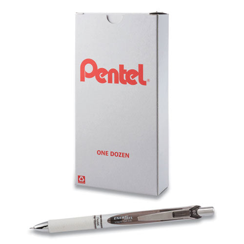 Image of Pentel® BLN77PW-A EnerGel Pearl Deluxe RTX Gel Pen, Retractable, Medium 0.7 mm, Black Ink, Pearl White/Black Barrel, Dozen