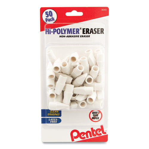 Image of Pentel® ZEH02BP50 HI-POLYMER CAP ERASER, FOR PENCIL MARKS, WHITE, 50/PACK