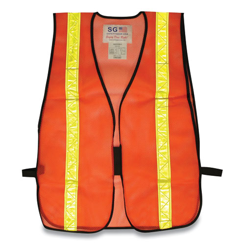 Image of PIP 300-EVOR-POR Hook and Loop Safety Vest, One Size Fits Most, Hi-Viz Orange with Yellow Prismatic Tape