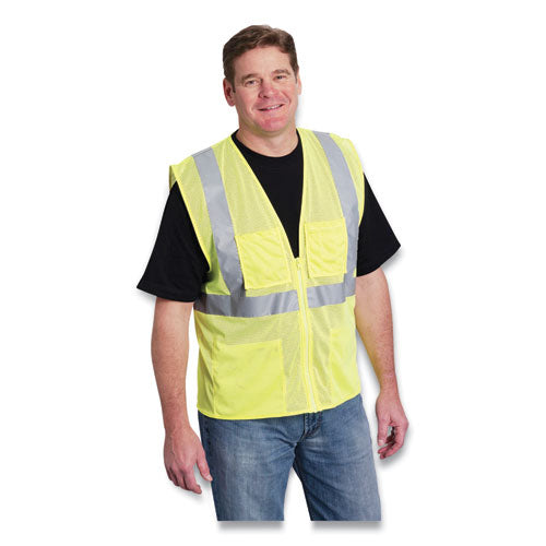 Image of PIP 302-MVGZ4PLY-4X ANSI Class 2 Four Pocket Zipper Safety Vest, Polyester Mesh, 4X-Large, Hi-Viz Lime Yellow