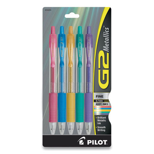 Image of Pilot® 34404 G2 Metallics Gel Pen, Retractable, Fine 0.7 mm, Assorted Metallic Ink and Barrel Colors, 5/Pack