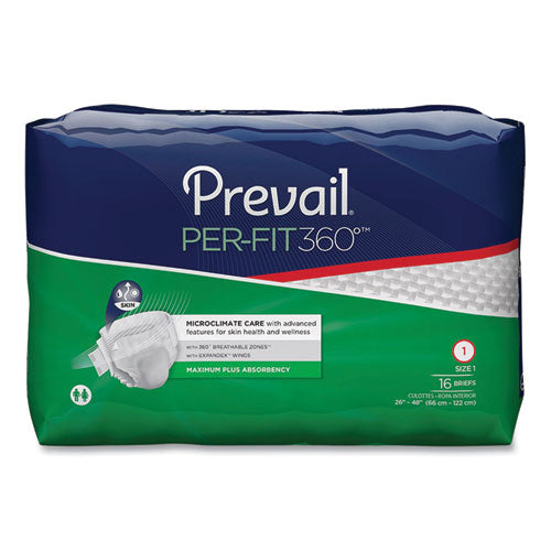 Image of Prevail® PFNG-012 Per-Fit360 Degree Briefs, Maximum Plus Absorbency, Size 1, 26" To 48" Waist, 96/carton
