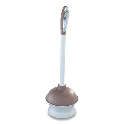 Image of Quickie® 360MB Plastic Toilet Plunger And Caddy With Microban, 16" Plastic Handle, 6.5" Dia, White/taupe