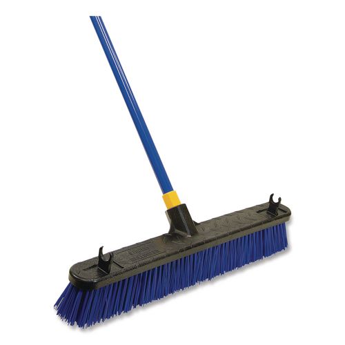 Image of Quickie® 599 Bulldozer Rough Surface Pushbroom, 24 x 60, PET Bristles, Powder Coated Steel Handle, Blue/Black