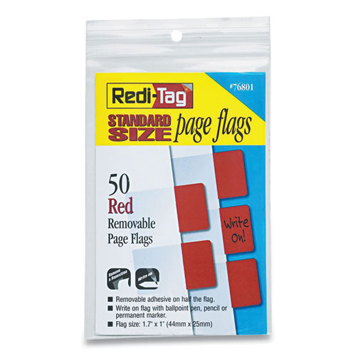 Image of Redi-Tag® 76801 Easy-To-Read Self-Stick Index Tabs, 0.43" Wide, Red, 50/pack