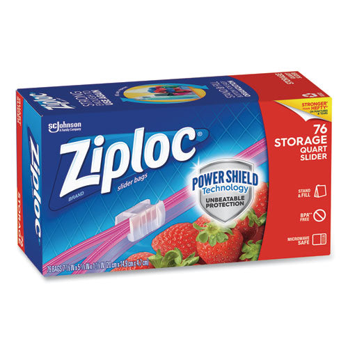 Image of Ziploc® 316490 Slider Storage Bags, Quart, 5.88" x 1.88" x 7.88", Clear, 76 Bags/Box, 9 Boxes/Carton