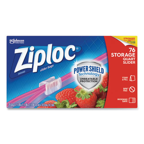 Image of Ziploc® 316490 Slider Storage Bags, Quart, 5.88" x 1.88" x 7.88", Clear, 76 Bags/Box, 9 Boxes/Carton