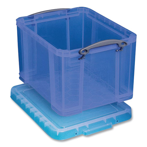 Image of Really Useful Box® 32TBL Snap-Lid Storage Bin, 8.45 Gal, 14" X 18" X 12.25", Transparent Blue