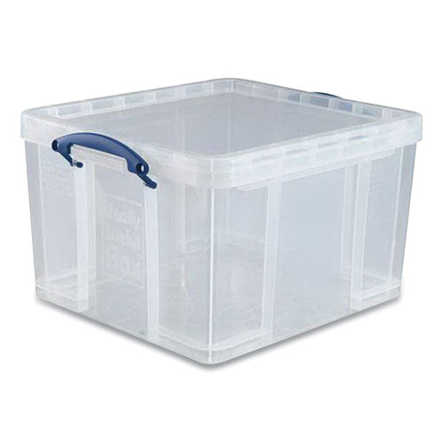 Image of Really Useful Box® 42L CL Snap-Lid Storage Bin, 11.09 Gal, 17.31" X 20.5" X 12.25", Clear/blue