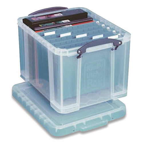 Image of Really Useful Box® 32CL Stackable File Box, Legal Files, 14.5 X 18.5 X 12.75, Clear/blue Accents