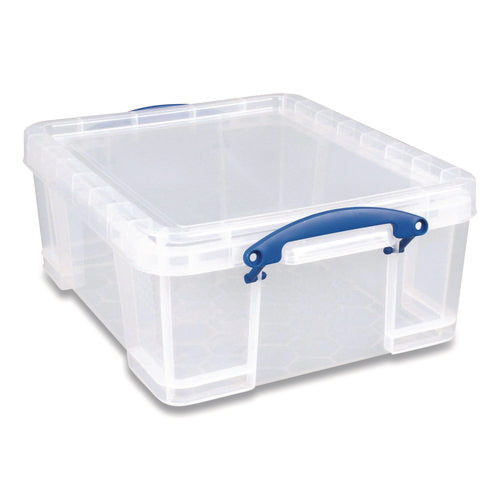 Image of Really Useful Box® 17C-PK4CB Snap-Lid Storage Bin, 4.49 Gal, 11" X 18" X 4", Clear/blue, 4/pack