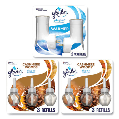 Image of Glade® 379230 Plugin Scented Oil, Cashmere Woods, 0.67 Oz, 2 Warmers And 6 Refills/pack